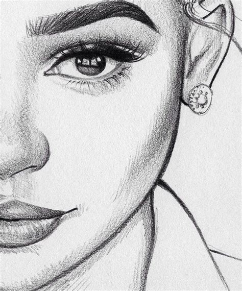 Close up of a female face drawing, how to make a face, full lips and big ... Close up of a ...