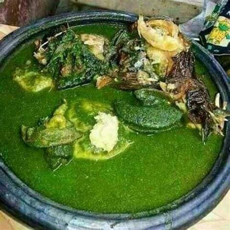 Traditional Ghanaian Fufu and Snail Green soup.