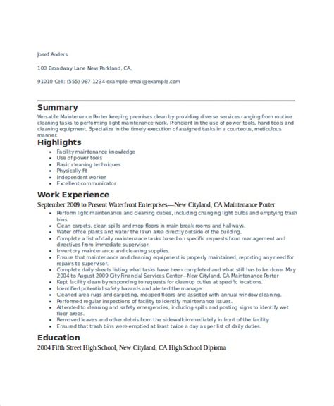 Porter Resume Template - 6+ Free Word, PDF Documents Download | Free & Premium Templates