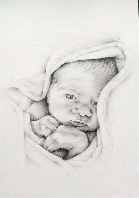 Newborn Baby Portrait Pencil Drawing Customised and | Etsy in 2021 ...