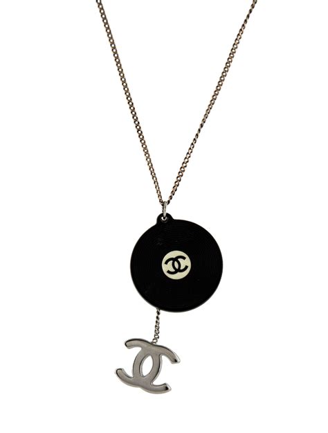 Chanel Vintage Record Vinyl CC Pendant Necklace - Black, Palladium-Plated Pendant Necklace ...