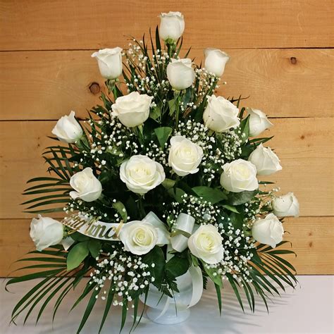 18 White Rose Sympathy Arrangement - Savilles Country Florist