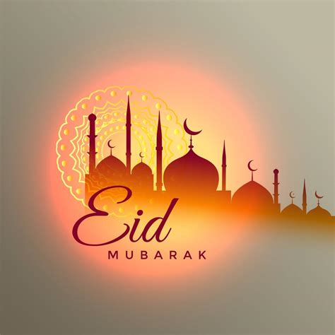 eid mubarak beautiful greeting design with mosque silhouette - Download Free Vector Art, Stock ...