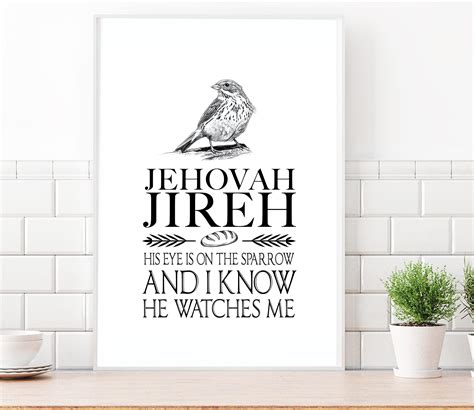 His Eyes is on the Sparrow Print. Jehovah Jireh Sparrow Wall Art. Bible ...