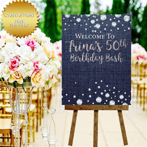 Birthday Guest Book Sign, Welcome Sign, Canvas, Denim and Diamonds Sign ...