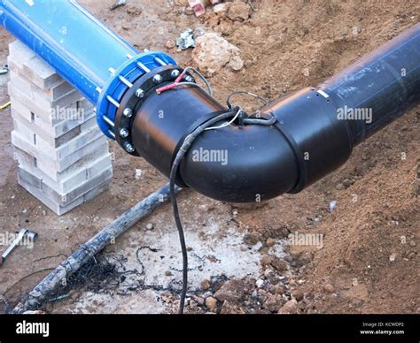 HDPE pipe welding underground, City portable water system. Welding of ...