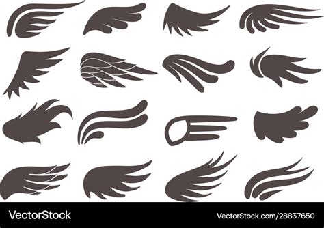 Wing icons different shapes black wings Royalty Free Vector