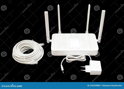 Wi-Fi Router with Power Adapter and Cable on Black Stock Photo - Image of enhanced, home: 235559888