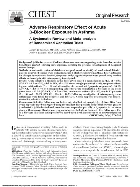 Beta Blockers and Asthma | Asthma | Systematic Review