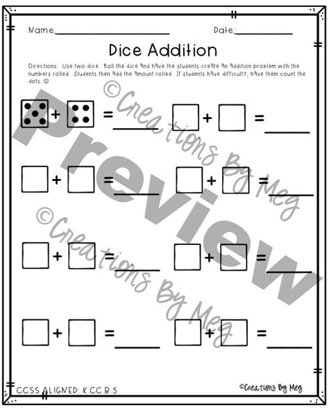 Provided in this activity is 6 pages of dice addition. The first set of dice on each page is ...