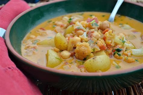 Curried Coconut Soup with Chickpeas and Cauliflower - Three Many Cooks