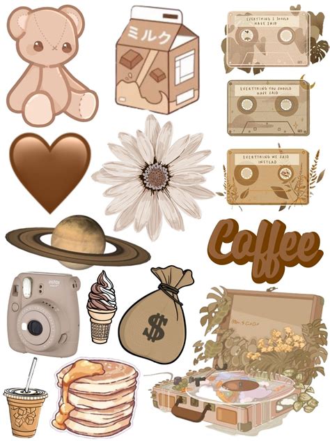 BROWN STICKER SET | Printable Sticker | Aesthetic Sticker | Aesthetic ...