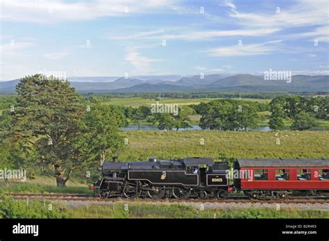 The Strathspey Railway Steam Train approaching Broomhill Station Stock ...