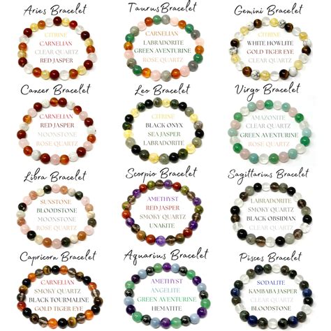 Zodiac Crystal Bracelets Natural Zodiac Sign 8mm Gemstone Bead Bracelets Choose Your Sign zodiac ...