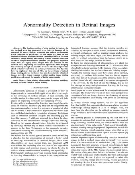 Abnormality Detection in Retinal Images