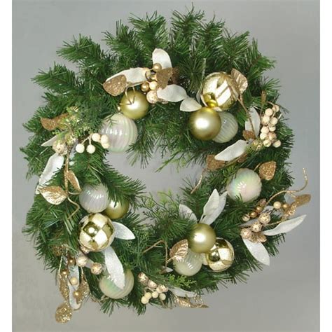 18" Gold Glamor Pre-Decorated Artificial Glitter Christmas Wreath ...