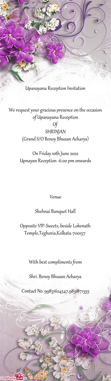 Upanayana Reception Invitation - Free cards