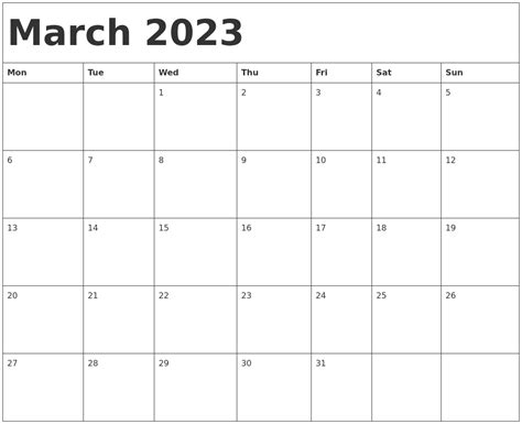 March 2023 Calendar Printable - Printable Word Searches