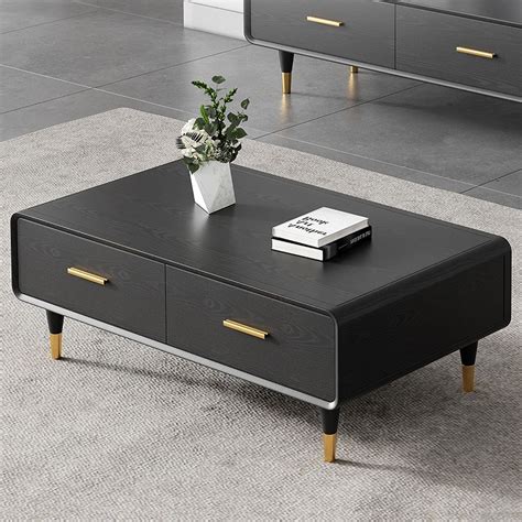 Modern Black Coffee Table with Storage Rectangular Coffee Table with 4-Drawer