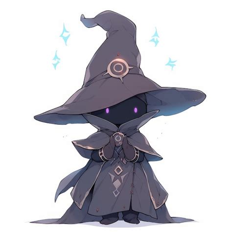 Premium Photo | A cute chibi black mage character with magical powers in anime style on a white ...