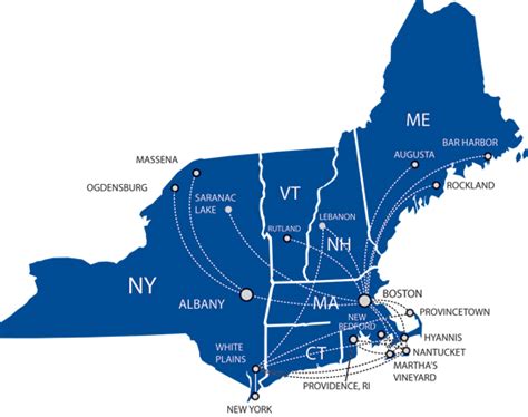 Cape Air route map - Northeastern USA