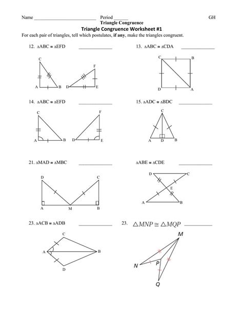 Right Triangle Congruence Worksheets