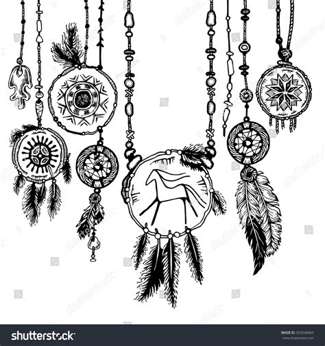 Tribal Theme Background Hand Drawn Feathers Stock Vector (Royalty Free ...