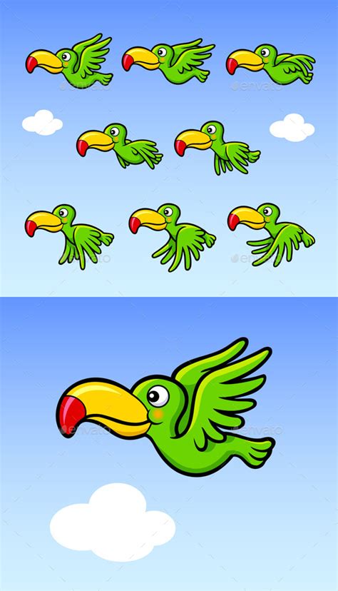 Flying Happy Bird Sprite Game Asset by ComicVector703 | GraphicRiver