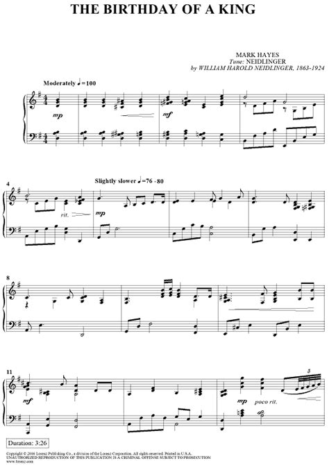 The Birthday of a King" Sheet Music for Piano Solo - Sheet Music Now