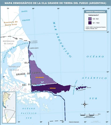 Demographic map of the argentinian side of the Isla Grande de Tierra ...