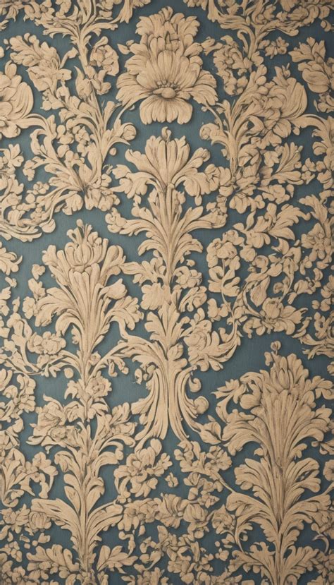 A detailed shot of vintage Victorian-era damask wallpaper with floral ...