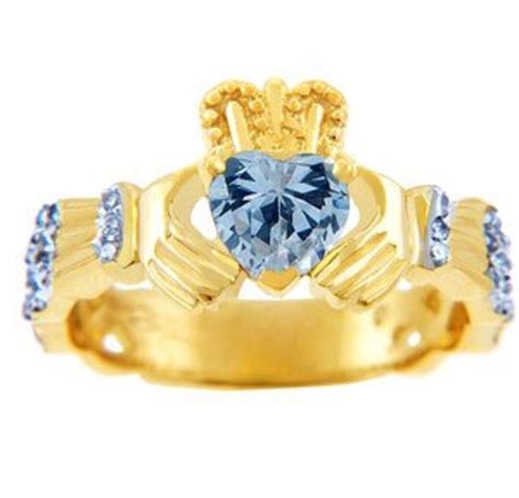 18K Gold Diamond Claddagh Ring 0.40 Carats With Aquamarine - Etsy