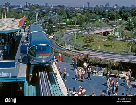 Monorail train at station, Disneyland, California, USA, 1960 Stock Photo - Alamy