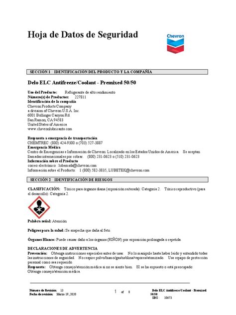 MSDS Antifreeze Coolant Premixed | PDF | Agua | Toxicidad