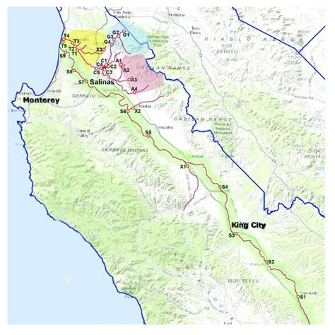 | Map of the Salinas Valley, sampling sites, and groupings by region:... | Download Scientific ...