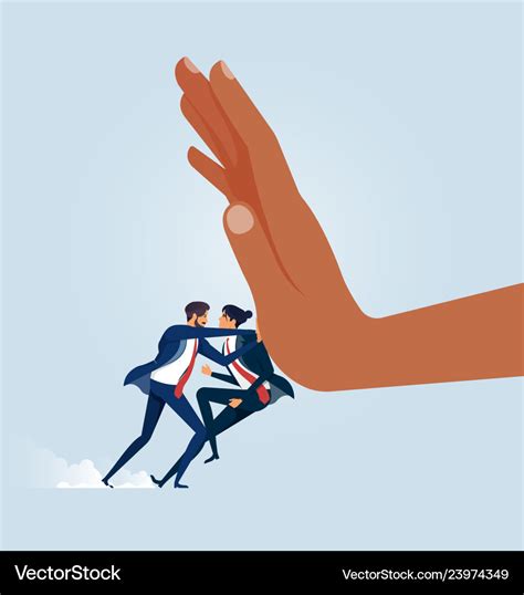 Businessman pushing big hand Royalty Free Vector Image