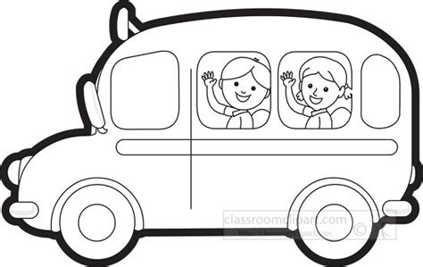 Transportation Outline Clipart-school bus with children black outliine cutour