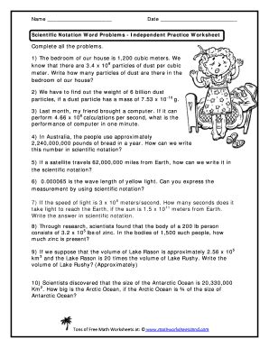 Scientific Notation Word Problems Worksheet With Answers Pdf - Fill ...