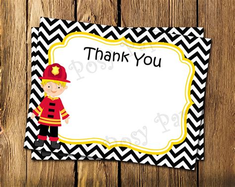 Printable Firefighter Flat Thank You Note Cards by PinkPosyPaperie