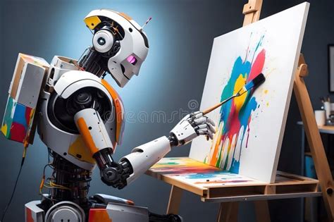 A Concept of a Modern Robot Painting Like an Artist Stock Photo - Image of wooden, background ...