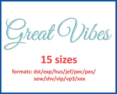 Great Vibes Font Embroidery Design 0.251/4 0.51/2 1 - Etsy