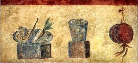 Roman fresco depicting different vegetables and fruits. Thermopolium di Via de Diana, Ostia ...