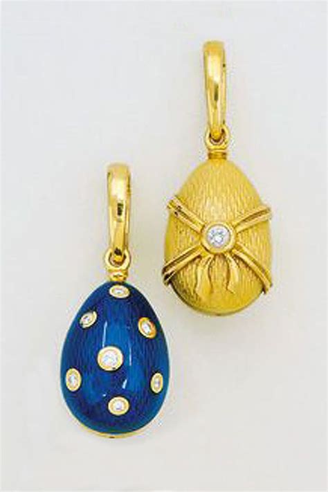 Two contemporary diamond, enamel and 18K gold egg pendants. Signed Fabergé, Germany. | Faberge ...