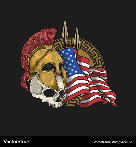 Spartan armor and skull with an american flag back