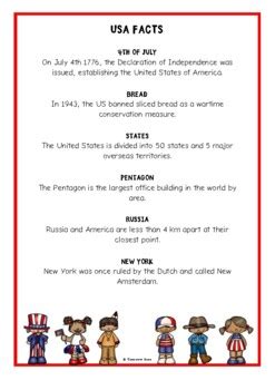 USA Fun Facts Printables | Countries Unit by Hannah Murphy | TPT