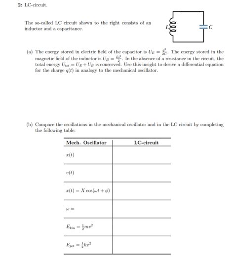 Solved 2: LC-circuit. The so-called LC circuit shown to the | Chegg.com