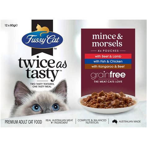 Fussy Cat Grain Free Adult Wet Cat Food Mince & Morsels 80g X12 Pack ...