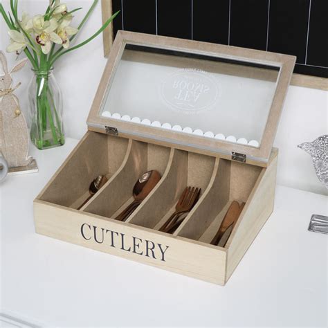 Vintage Wooden Cutlery Storage Box