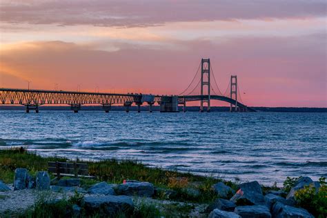 Mackinac Bridge, St. Ignace, Michigan the Mackinac Bridge on a Golden Hour, Michigan Photography ...