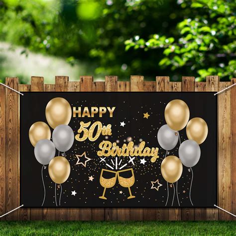 Buy Large Fabric Happy 50th Birthday Backdrop Banner For 50th Birthday Party Decoration, Cheers ...